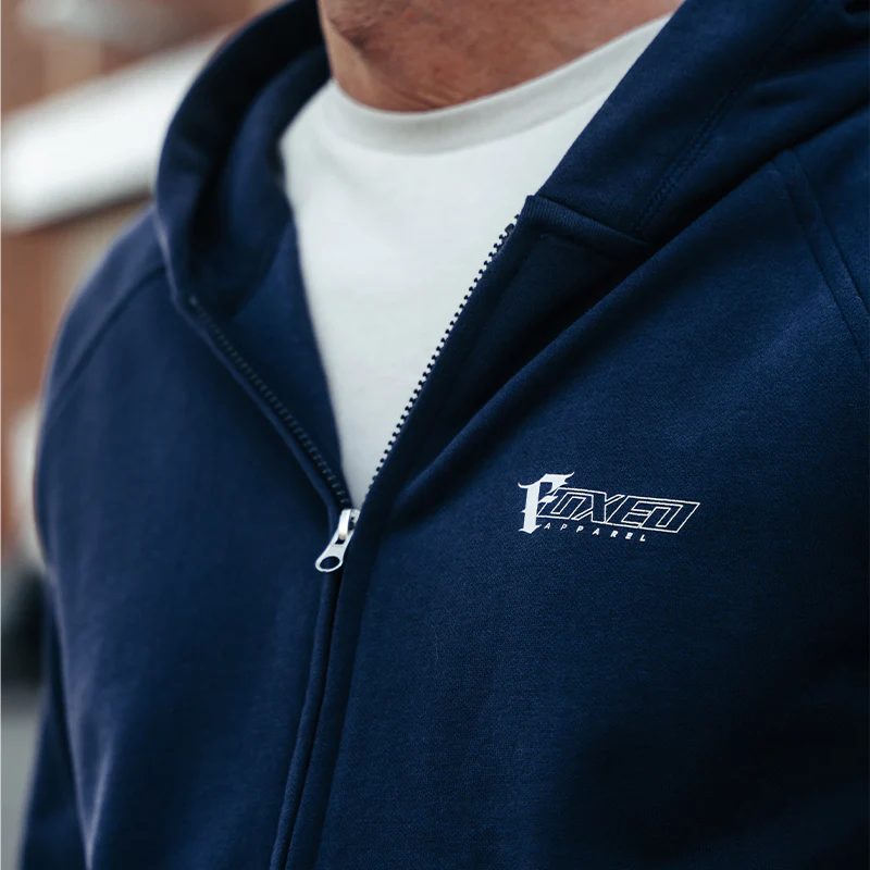 FOXED® "FOCUS" UNISEX HOODIE ZIPPER NAVY - Image 6